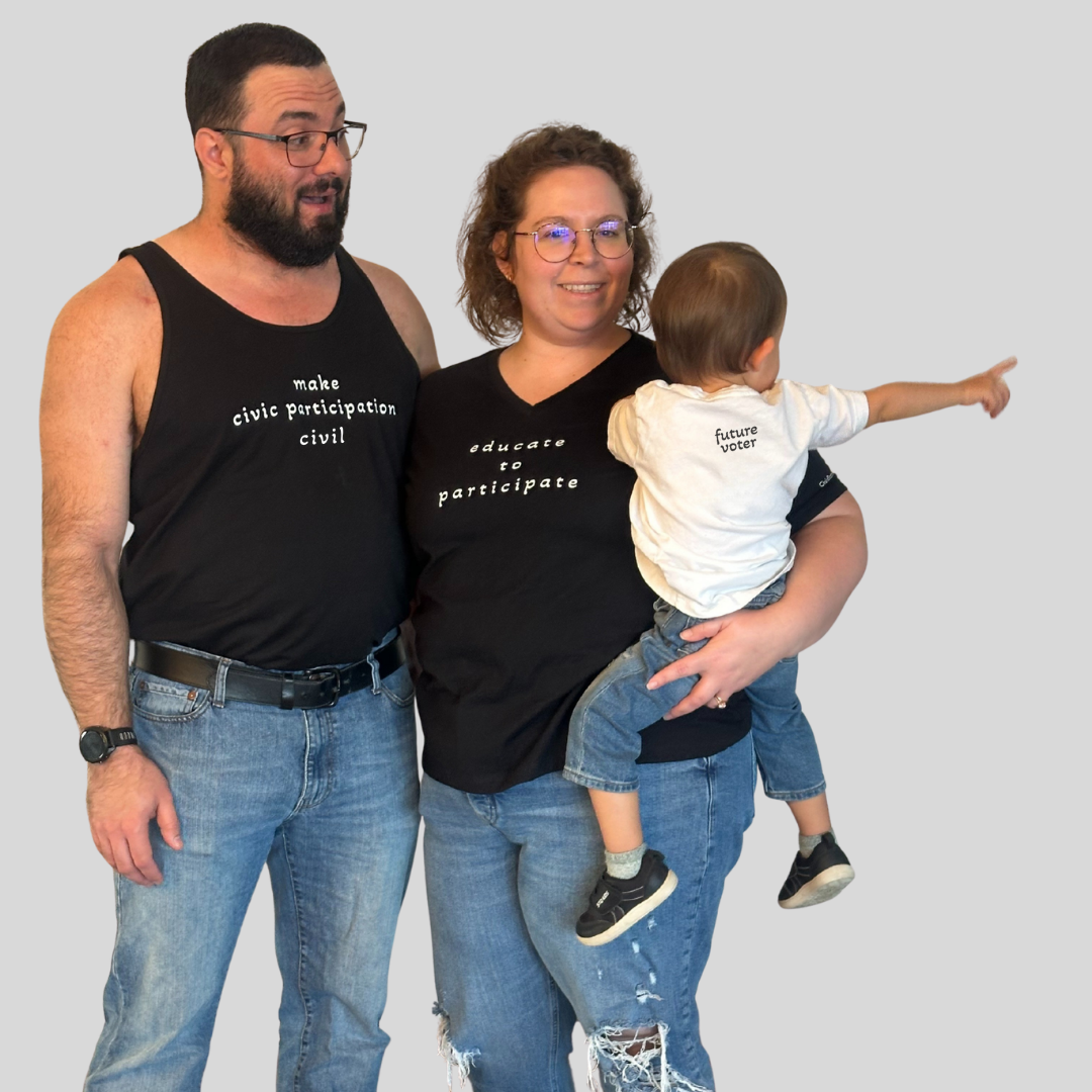 family wearing Civic Roots T-shirts