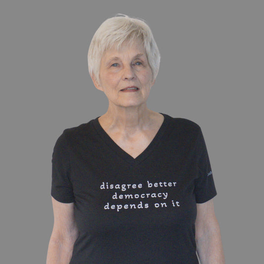 Disagree Better – Democracy Depends On It | Women’s Relaxed V-Neck T-Shirt (Black) | Civic Roots