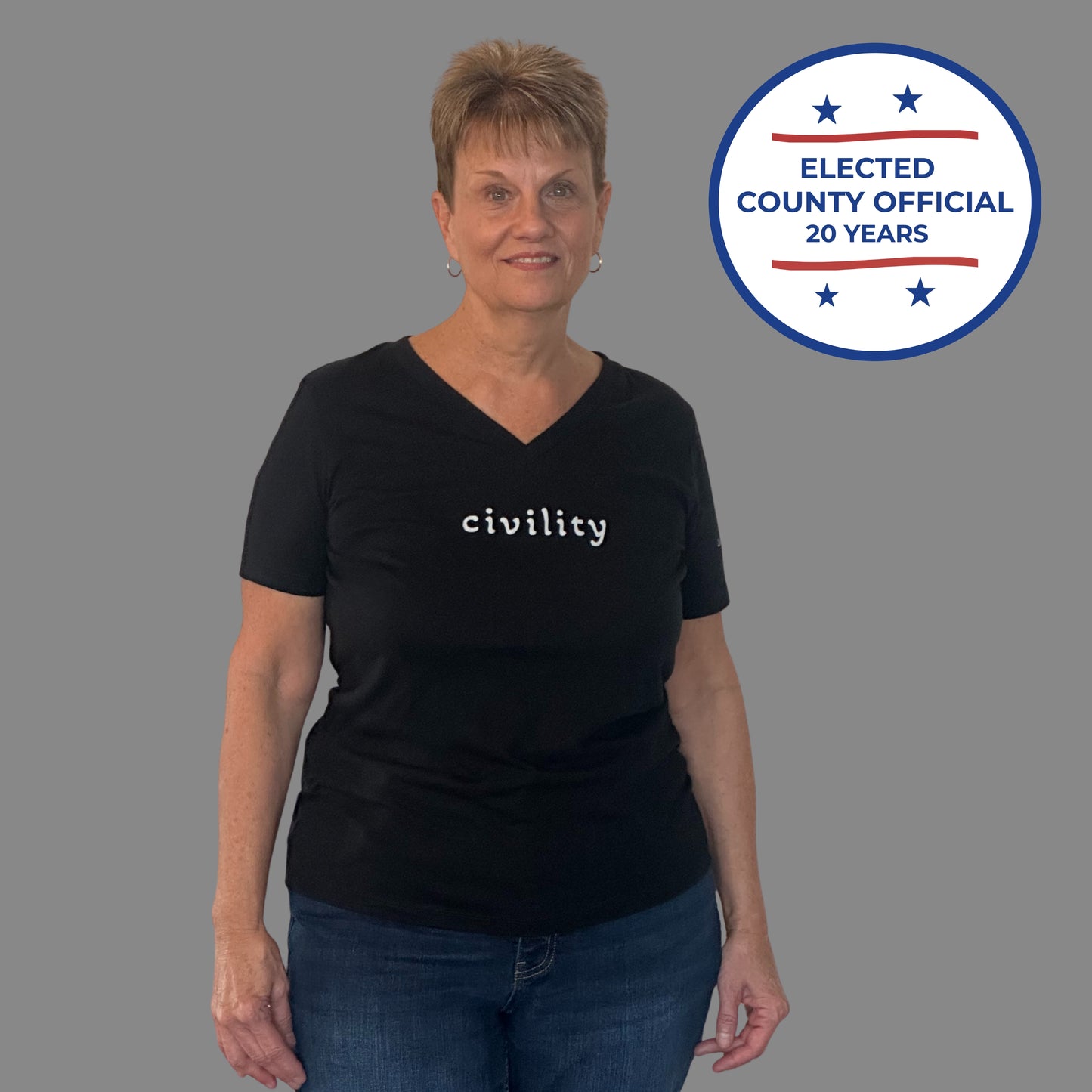 Civility | Women’s Relaxed V-Neck T-Shirt (Black) | Civic Roots